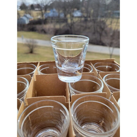 libbey 1 fl oz shot glasses 1 dozen all with white line around top barware NOS - Picture 1 of 5